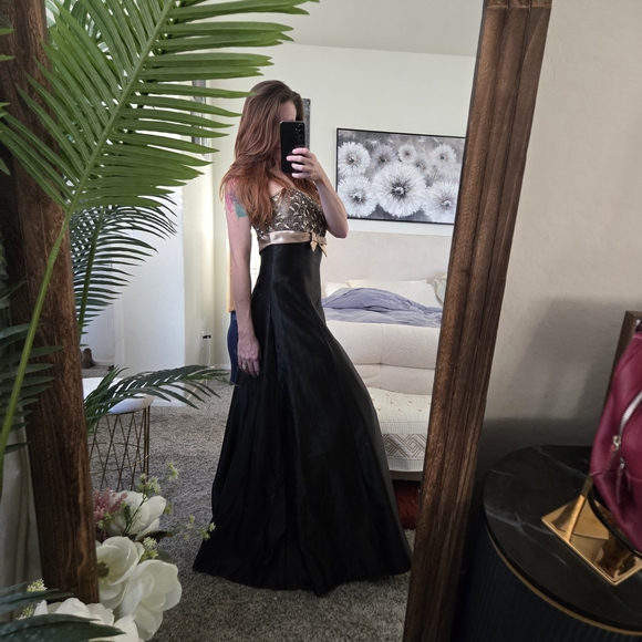 Jessica McClintock Gunne Sax Strapless Black Gown Vintage Size 5 Lace Bodice - Picture 6 of 13